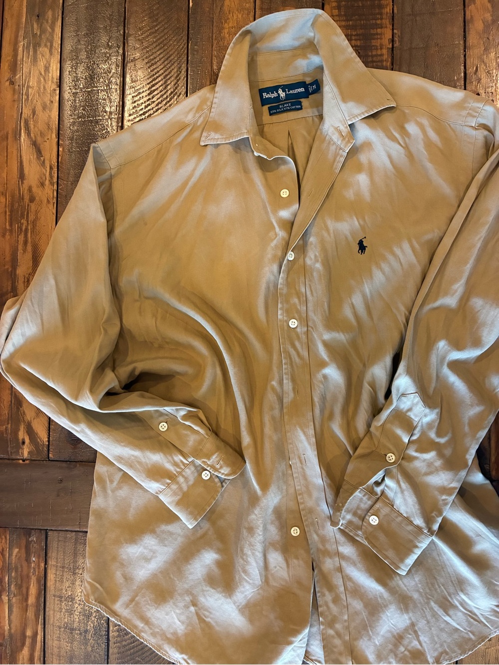 Ralph Lauren Men’s Tan Long-Sleeve Button-Down silk/cotton Blake